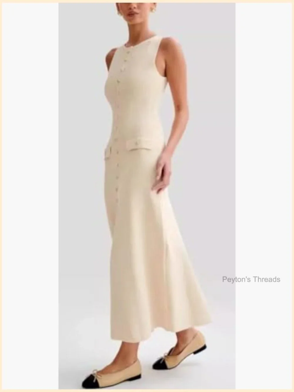 Knit Bodycon Maxi Dress with Slit, Sleeveless, Crew Neck, Women's Summer Dress - Picture 2 of 7